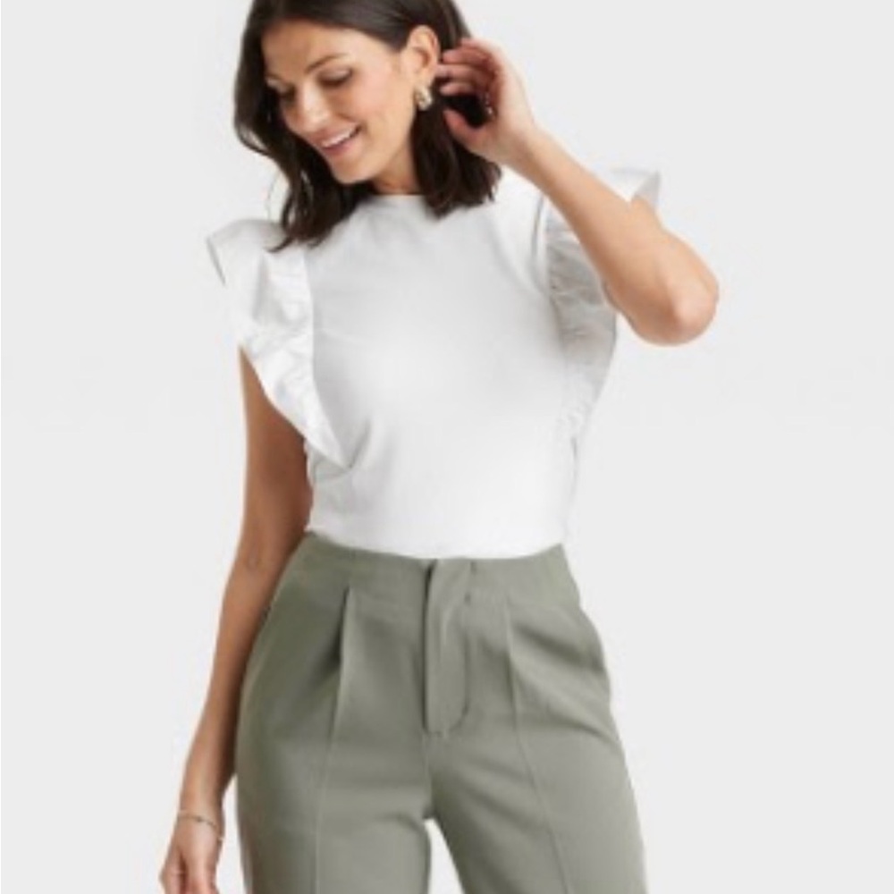 Elegant White Ruffle Sleeve Top